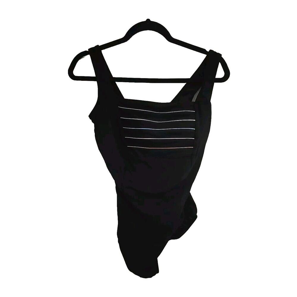 Longitude Black Striped One Piece Beach Bathing Suit Swimsuit Womans Large 10/12